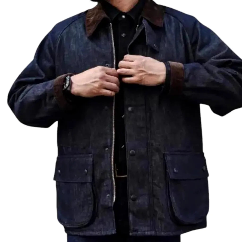 Medium length casual stylish men's denim coat