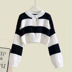 Chic Stripe Sweater Fishtail Slip Dress