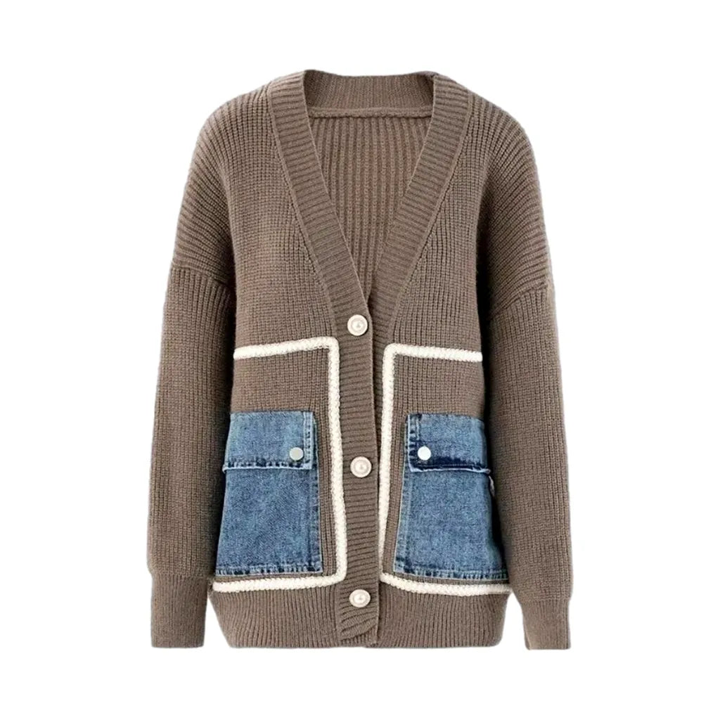 Cargo pockets light pattern women's denim cardigan