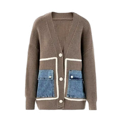 Cargo pockets light pattern women's denim cardigan