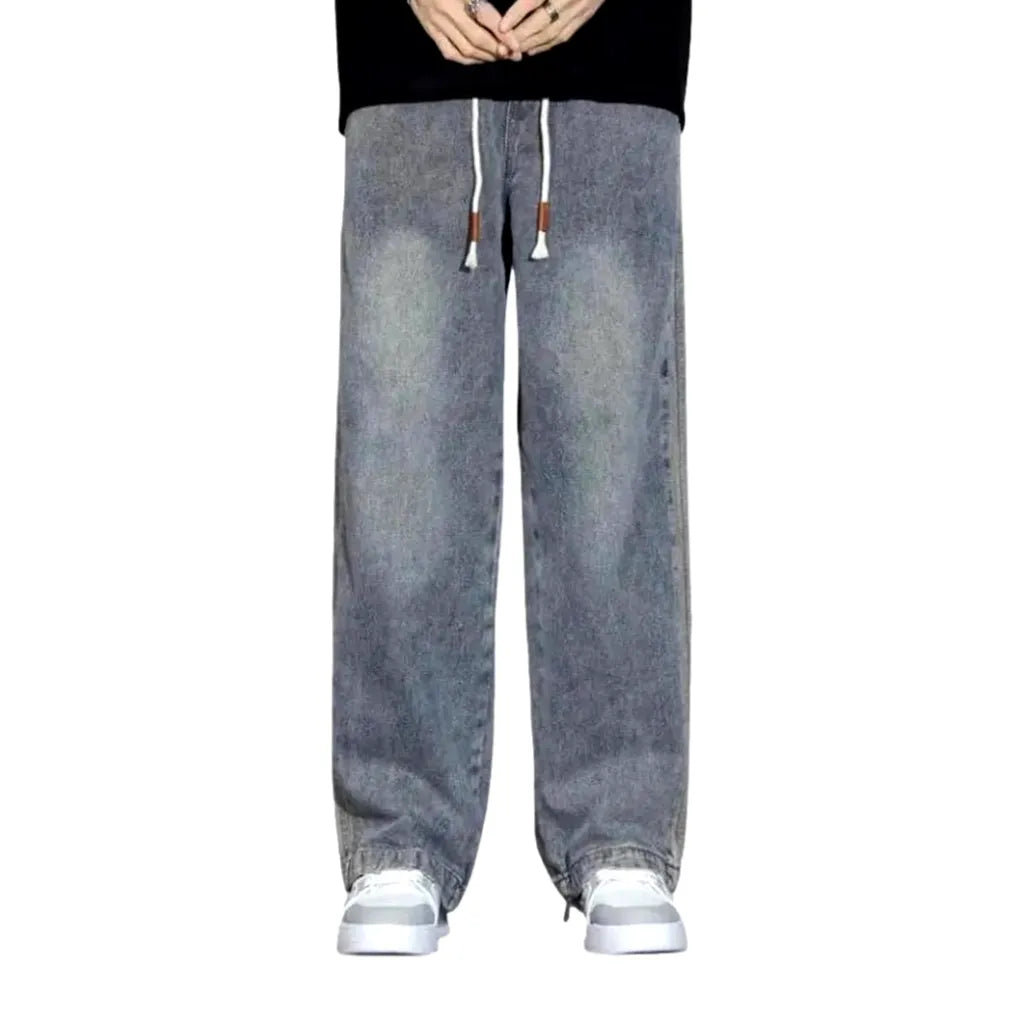 Insulated mid-waist baggy men's jeans
