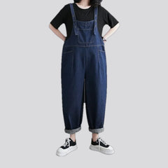 Dark pattern baggy fit 90s denim bib for women