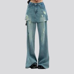 Distressed boho style high rise women's jeans