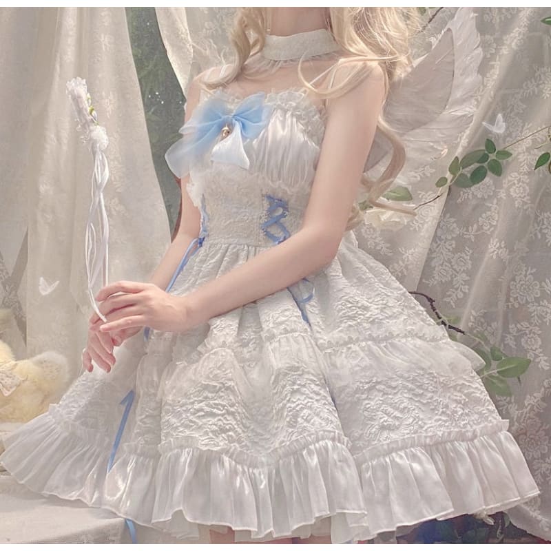 Dreamy Angel Cute White Black Pastel Bows Lolita Dress