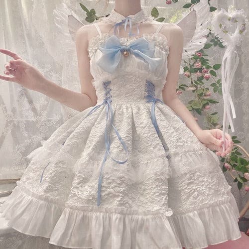 Dreamy Angel Cute White Black Pastel Bows Lolita Dress