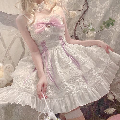 Dreamy Angel Cute White Black Pastel Bows Lolita Dress