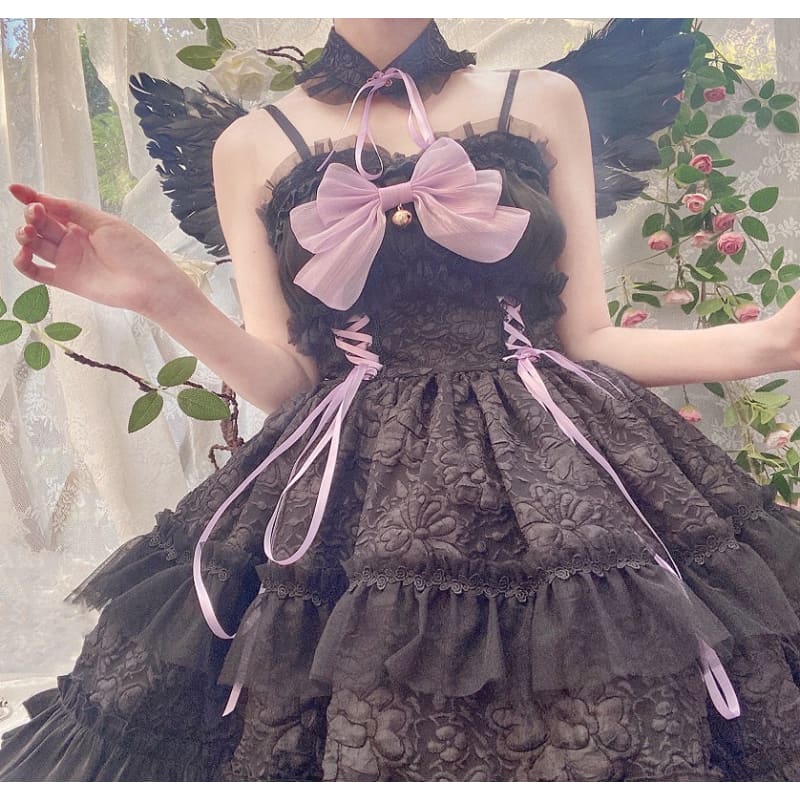 Dreamy Angel Cute White Black Pastel Bows Lolita Dress