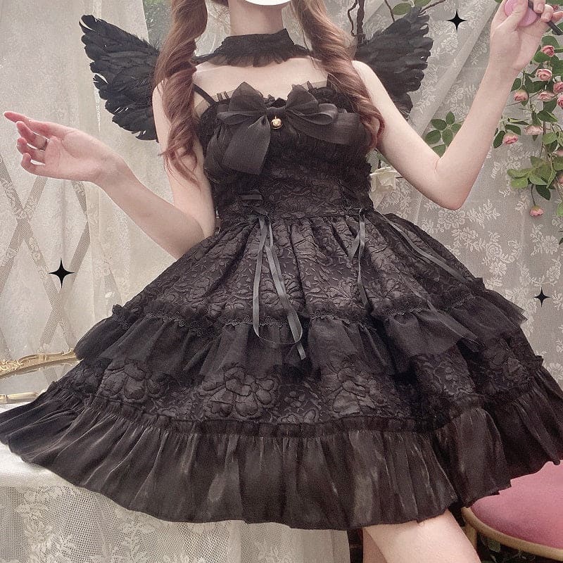 Dreamy Angel Cute White Black Pastel Bows Lolita Dress