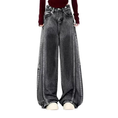 Sanded boho style baggy-leg women's jeans
