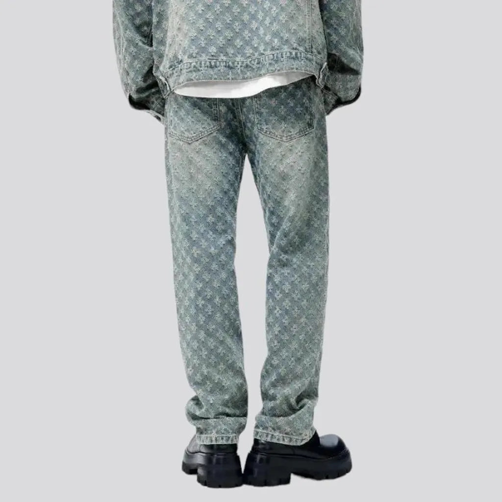 Mid-waist embroidered jeans for men
