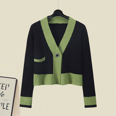 Green Crop Cardigan Sweater Drawstring Split Slip Dress