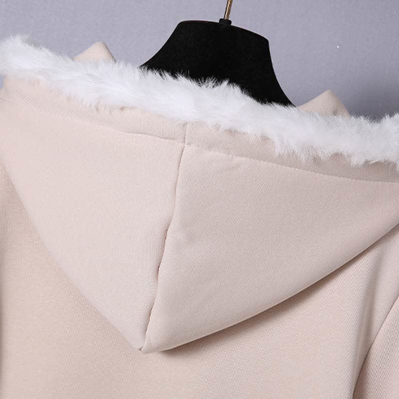 Vintage Fox Buckle Plush Hooded Sweatshirt Dress