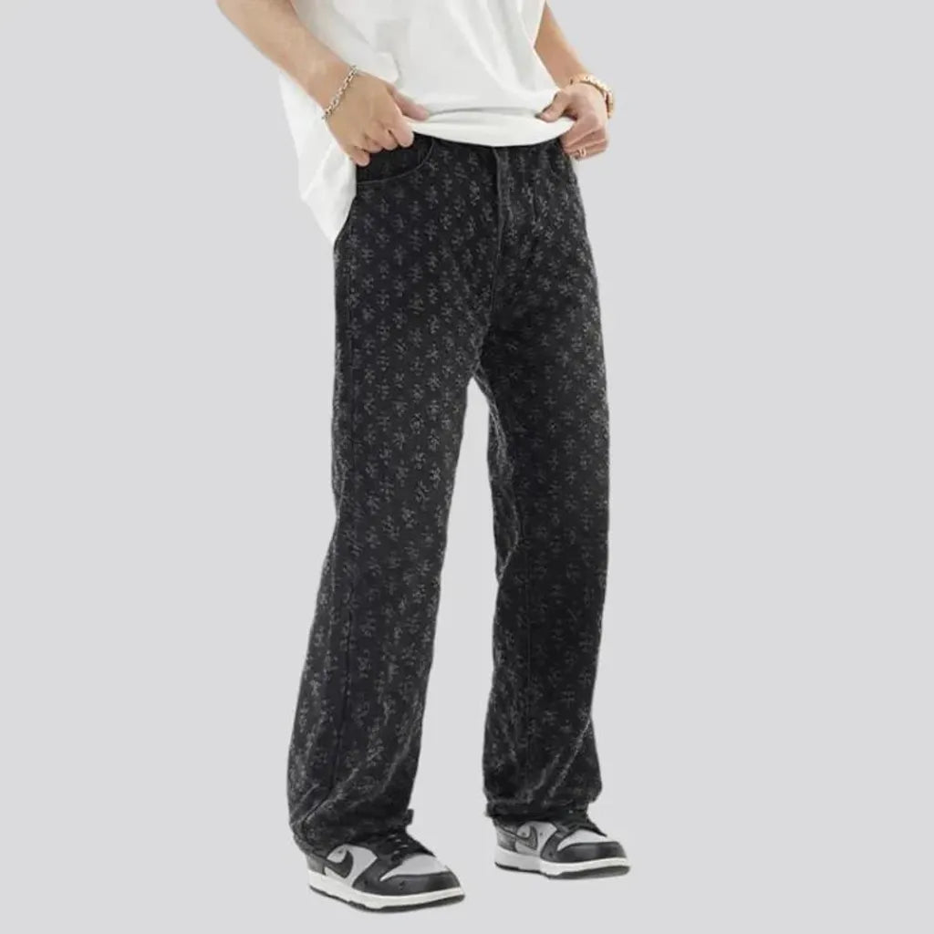 Mid-waist embroidered jeans for men