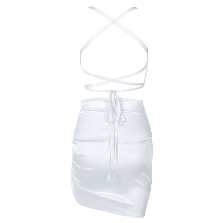 Elegant Lace Up Satin Dress