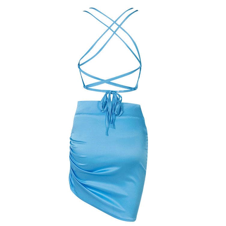 Elegant Lace Up Satin Dress