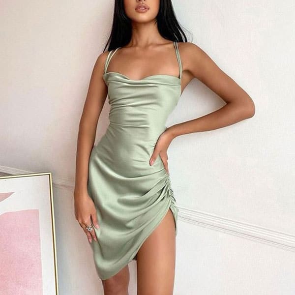 Elegant Lace Up Satin Dress