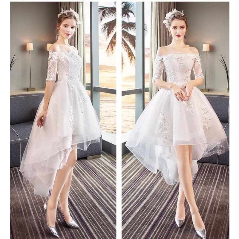Elegant Off The Shoulder White High Low Prom Dresses