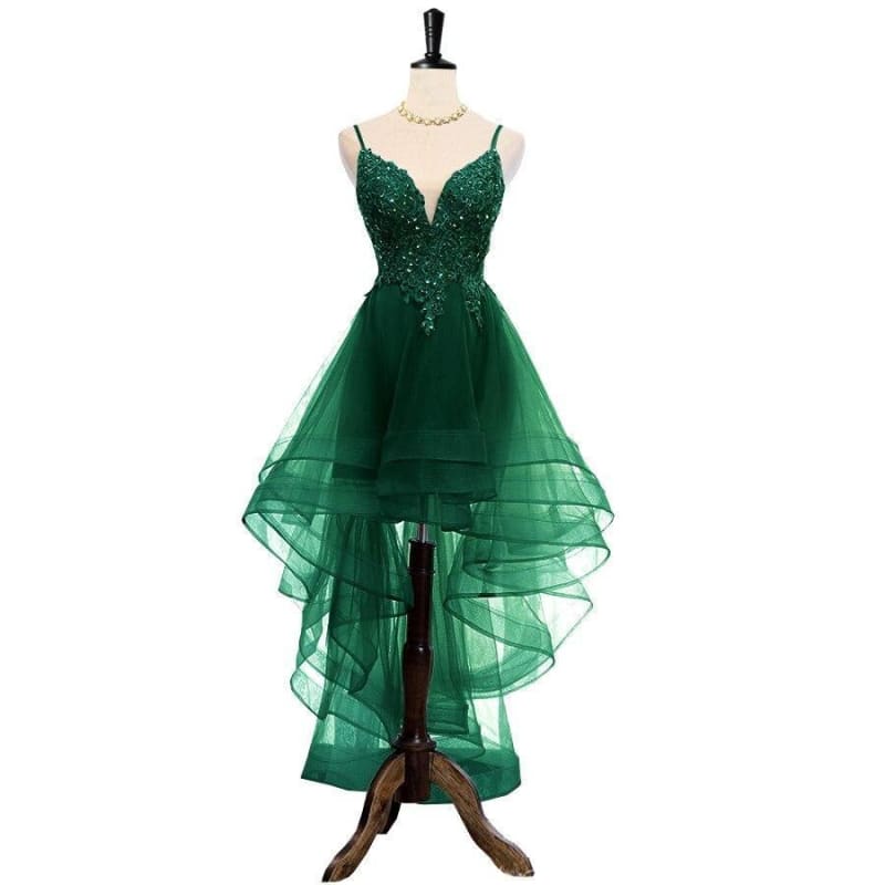Elegant V-Neck Beads Long Evening Dresses Party Tulle Prom Gowns