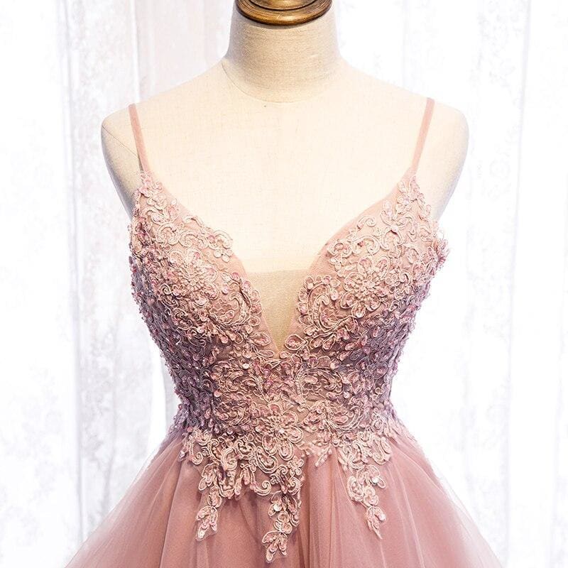 Elegant V-Neck Beads Long Evening Dresses Party Tulle Prom Gowns