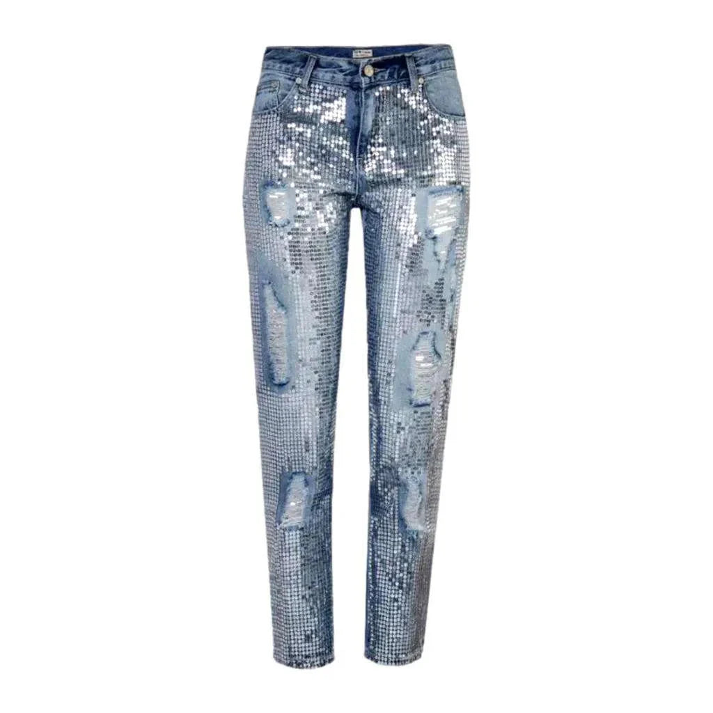 Embellished mid-waist jeans for ladies
