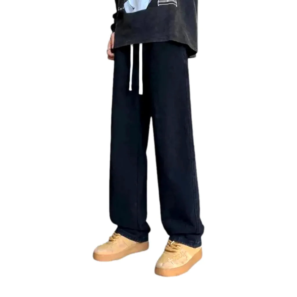 Faded light baggy-leg men's denim joggers