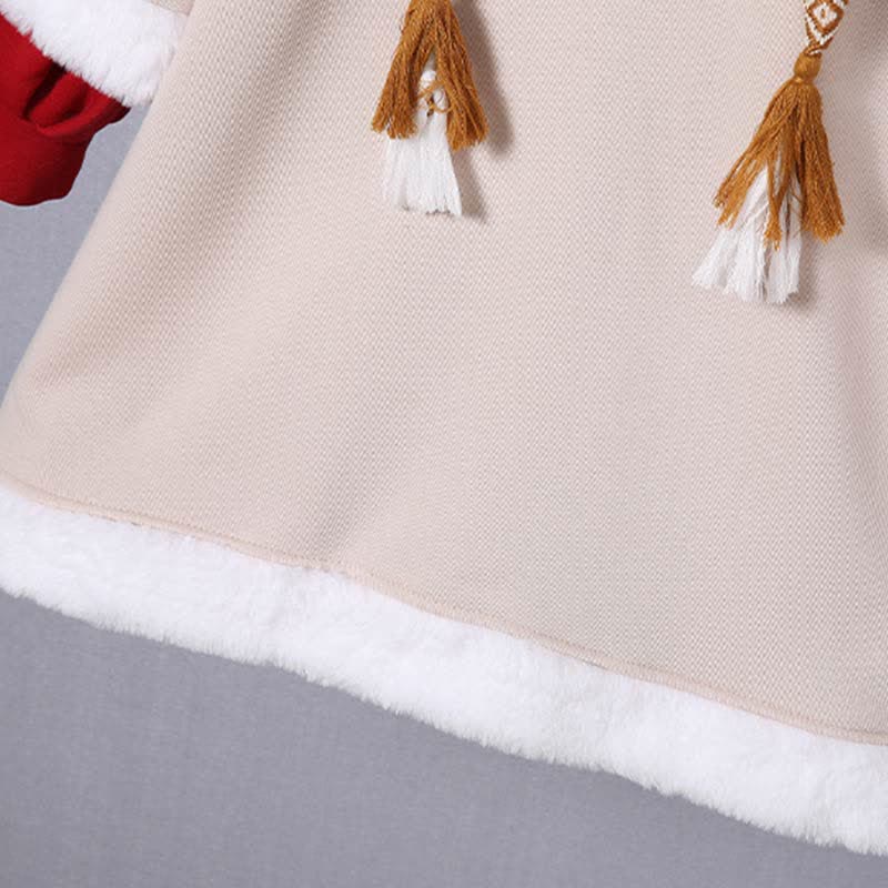 Vintage Fox Buckle Plush Hooded Sweatshirt Dress