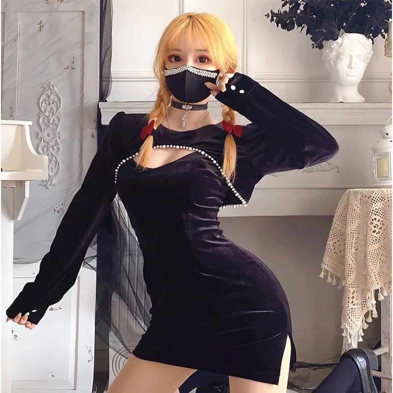 Fashion Girl Pearl Hollow Two-piece Slim Dress EE0712