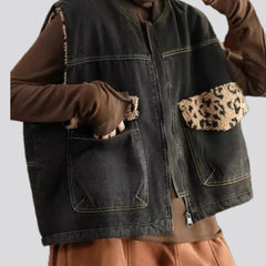 Fashionable animal print women's denim vest