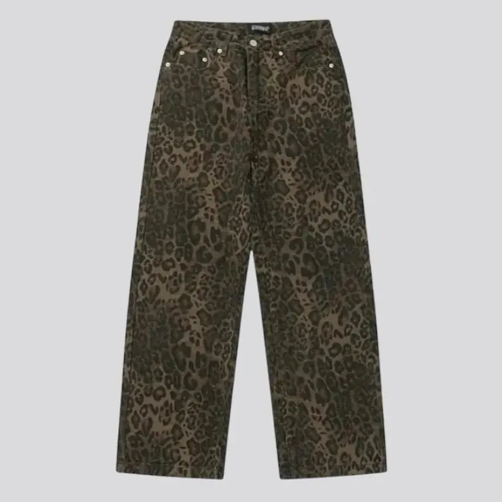 Brown leopard-print jeans for ladies