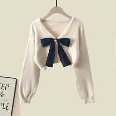 Bow Knot Cardigan Sweater Flouncing Slip Dress