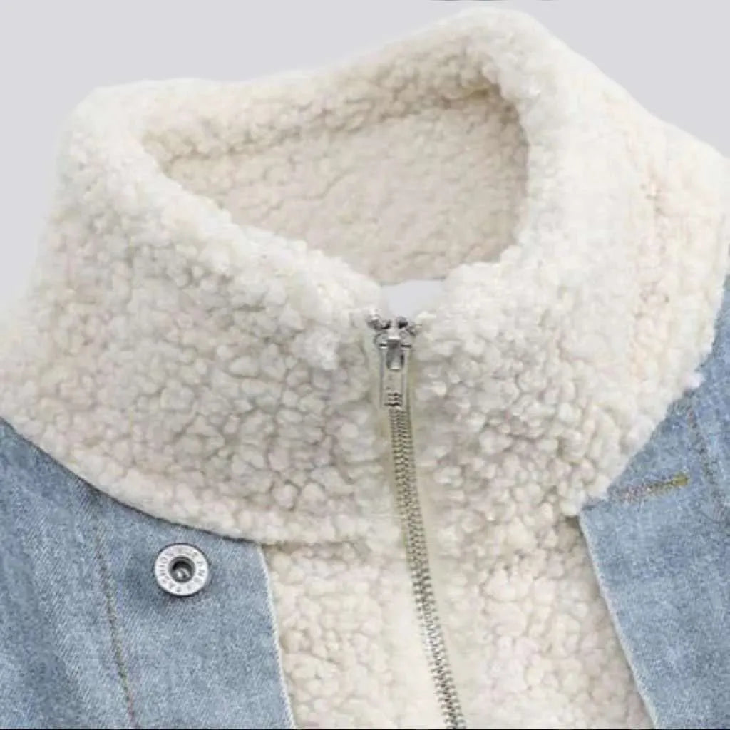 Light-wash sherpa jean jacket for women