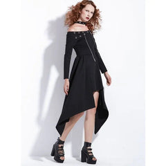 Gothic Asymmetrical Halter Eyelet Midi Dress