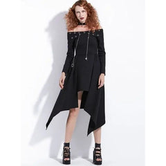 Gothic Asymmetrical Halter Eyelet Midi Dress