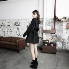 Gothic Belted V Collar Mini Dress Shirt