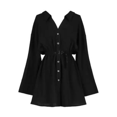 Gothic Belted V Collar Mini Dress Shirt