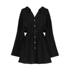 Gothic Belted V Collar Mini Dress Shirt