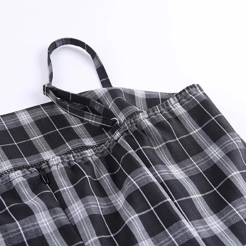 Gothic Black White Plaid Mini Dress