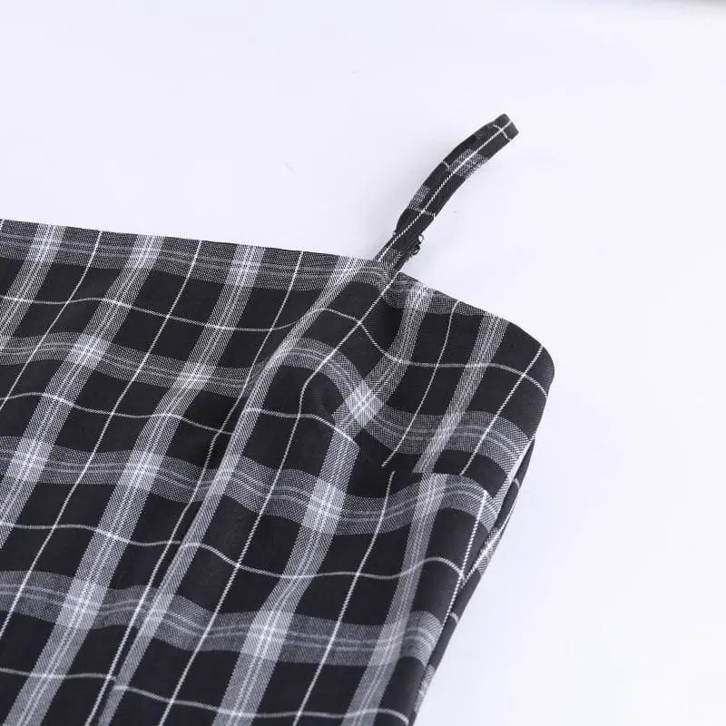 Gothic Black White Plaid Mini Dress
