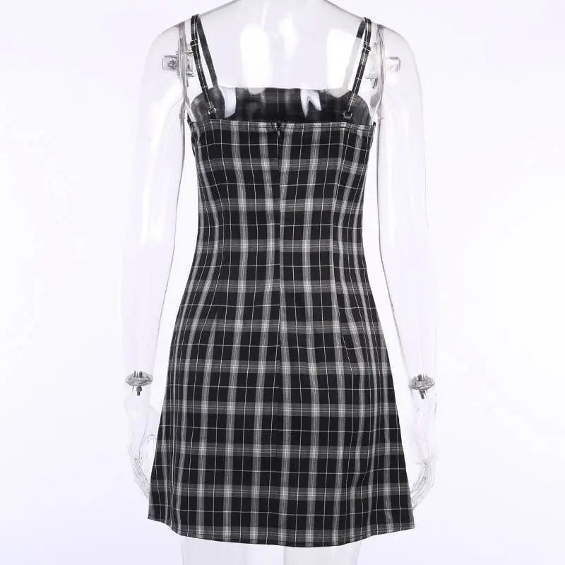 Gothic Black White Plaid Mini Dress