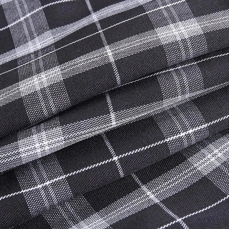 Gothic Black White Plaid Mini Dress
