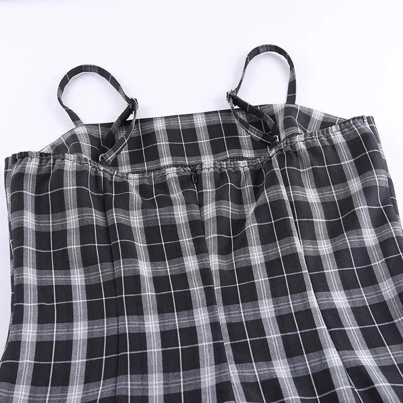 Gothic Black White Plaid Mini Dress