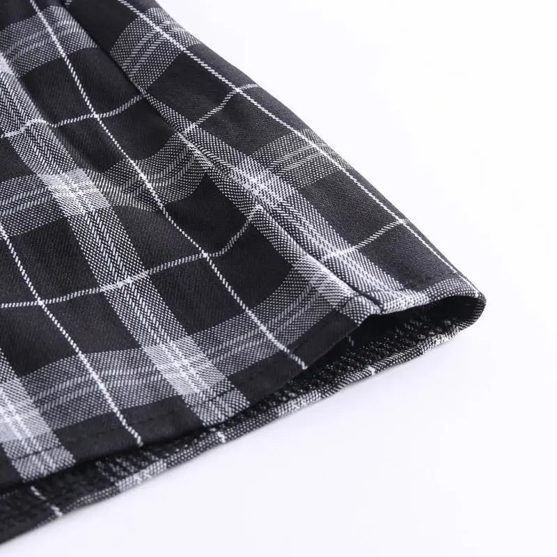 Gothic Black White Plaid Mini Dress