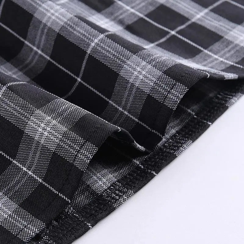 Gothic Black White Plaid Mini Dress