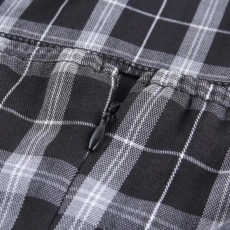 Gothic Black White Plaid Mini Dress