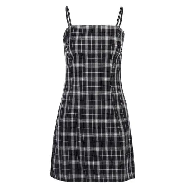 Gothic Black White Plaid Mini Dress