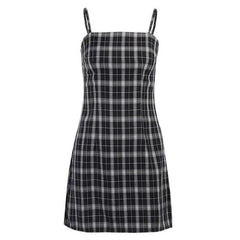 Gothic Black White Plaid Mini Dress