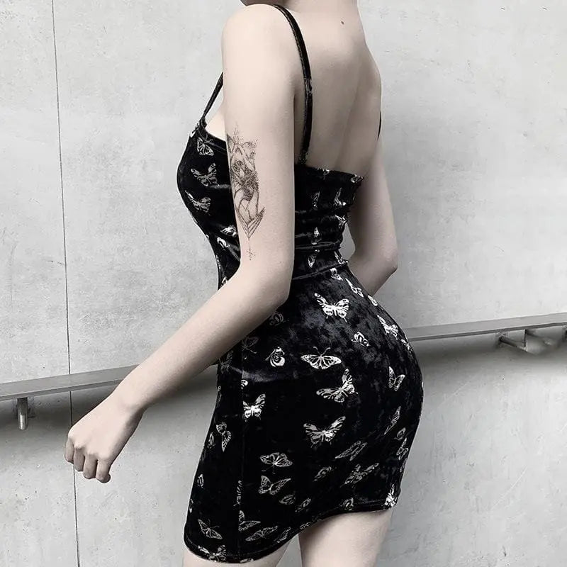 Gothic Butterfly Bodycon Sleeveless Mini Dress