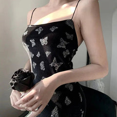 Gothic Butterfly Velvet Bodycon Slit Dress