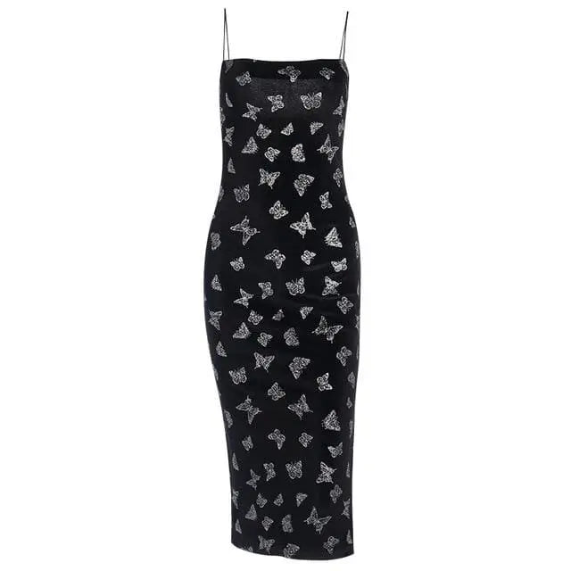 Gothic Butterfly Velvet Bodycon Slit Dress