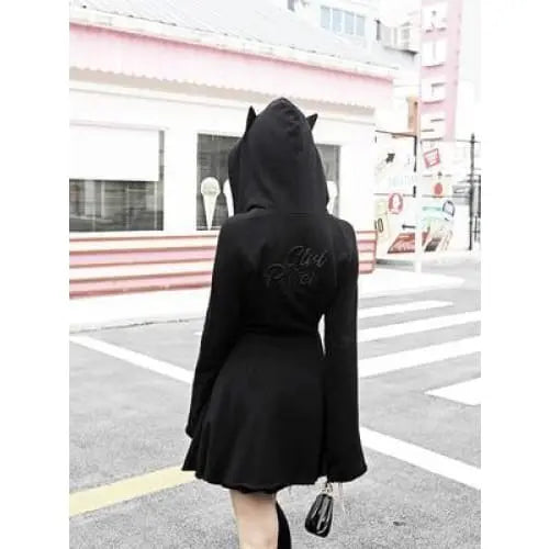 Gothic Cat Ears Zipper Hoodie Dress